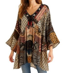 PAPA Vancouver Patchwork Mixed Print Artsy Hippie Longline Tunic Dress Size XL